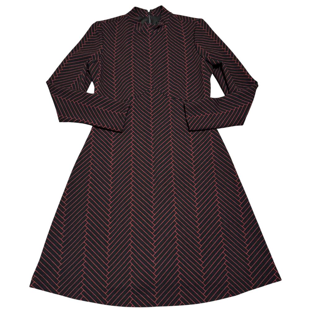 Ivanka Trump Women Size 8 Geometric Herringbone Pattern A-Line Dress Long Sleeve